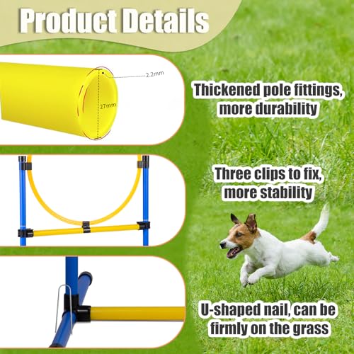 Dog Agility Course Backyard Set，Dog Agility Equipment, Dog Obstacle Course Backyard With 2-Set Agility Hurdle ，Jump Ring, 8 Weave Poles, Tunnel, Pause Box, Toy Balls And 2 Portable Carrying Bags - size: 10 PCS SET