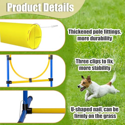 Dog Agility Course Backyard Set，Dog Agility Equipment, Dog Obstacle Course Backyard With 2-Set Agility Hurdle ，Jump Ring, 8 Weave Poles, Tunnel, Pause Box, Toy Balls And 2 Portable Carrying Bags - size: 10 PCS SET