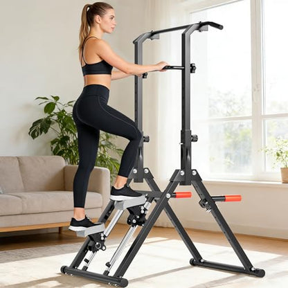 Power Tower Pull Up Station, soges Foldable Pull Up Bar Dip Station with Stair Stepper, Adjustable Free Standing Strength Training Equipment for Home Gym, Multi-Function Workout Tower