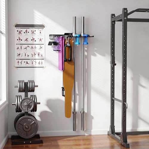 Wall Mounted Home Gym Equipment Storage Rack, Cable Attachments, Lifting Belts, Jump Ropes and Chains