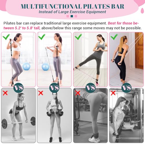 COFOF Pilates Bar Kit with Resistance Bands, Multifunctional Yoga Pilates Bar with Heavy-Duty Metal Adjustment Buckle, Portable Home Gym Pilates Resistance Bar Kit for Women Full Body Workouts
