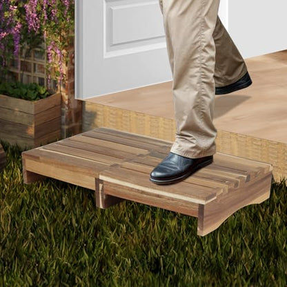 3.4” Wooden Step Stool, One Step Stool for Adults, Anti-Slip Wooden Platform, No Complex Installation Required Waterproof Footstool for Adults/Kids, Doorway, Kitchen, Bathroom, Garden - style: Acacia Wood