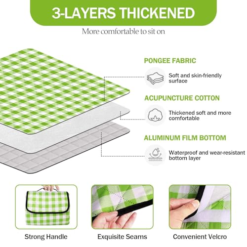78.7''x78.7'' Extra Large Picnic Beach Blankets Waterproof Green - color: Green