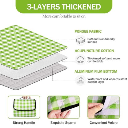 78.7''x78.7'' Extra Large Picnic Beach Blankets Waterproof Green - color: Green