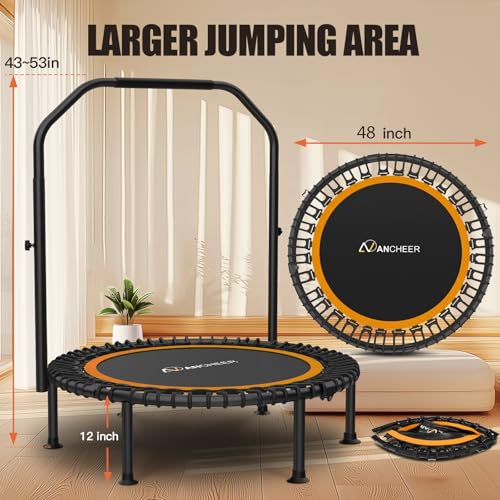 ANCHEER Fitness Trampoline,40"/48" Bungee Rebounder with Adjustable Handle - color: 48-Orange