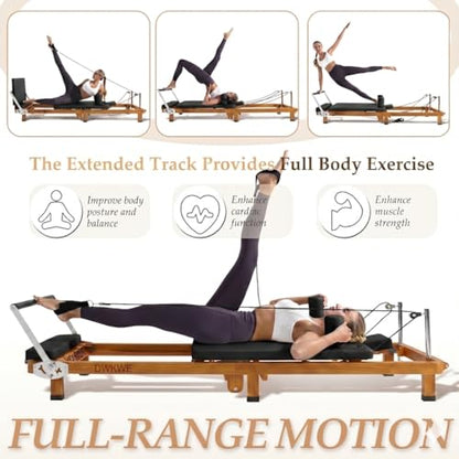 88" Foldable Pilates Reformer,Walnut Wood Grain Metal Frame, Dual Spring & Latex Resistance, Jump Board & Headrest, Adjustable Footbar Space-Saving Home Gym, Ideal - size: 88*21.3*11IN