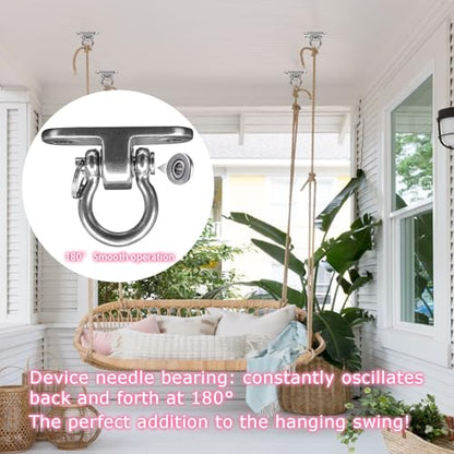 2-Pack Stainless Steel Swing Hangers,Slient Bearing Swing Hanger, Anti-Rust Heavy Duty 180° Rotary Swing, 1500LB Wooden Yoga Hammock Chair, Sandbag Porch Swing - size: 2.3 inches