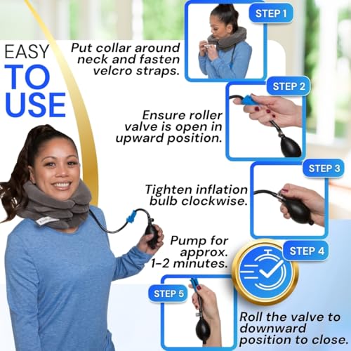 Cervical Traction Device – Inflatable & Adjustable Neck Stretcher Pillow for Instant Neck Traction Pain Relief – Neck Decompression Devices for Home Use