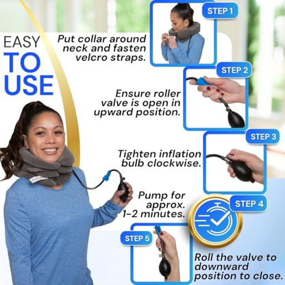 Cervical Traction Device – Inflatable & Adjustable Neck Stretcher Pillow for Instant Neck Traction Pain Relief – Neck Decompression Devices for Home Use