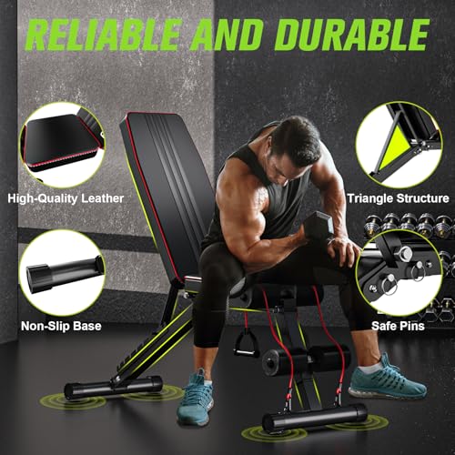 FitinOne Adjustable Folding Weight Bench for Home Gym, 660 lbs Capacity Multi-Functional Workout Bench Sturdy Durable for Full Body - color: Black
