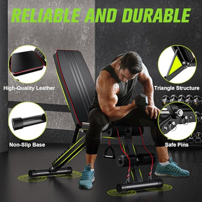 FitinOne Adjustable Folding Weight Bench for Home Gym, 660 lbs Capacity Multi-Functional Workout Bench Sturdy Durable for Full Body - color: Black
