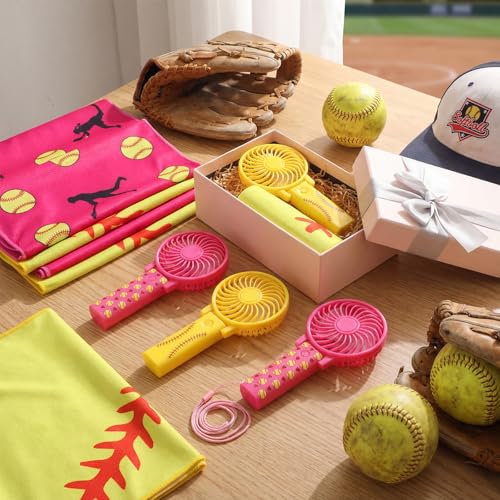 24 Pcs Softball Team Gifts, Include 12 Cooling Towels 40'' x 12'' Workout Towels 12 Portable Fan Handheld Fan for Souvenir Rewards Gift Filler Sport Party Favors