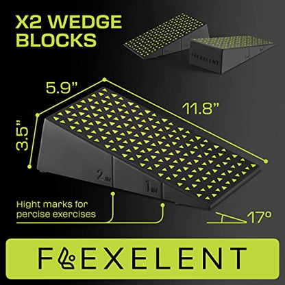 Flexelent Squat Wedge Block Pair - Heel Elevated Squat Wedge for Deeper Squats, Heavy Lifting and Better Form - 17° Angle Exercise Wedges, Slant Board for Squats with Carry Backpack