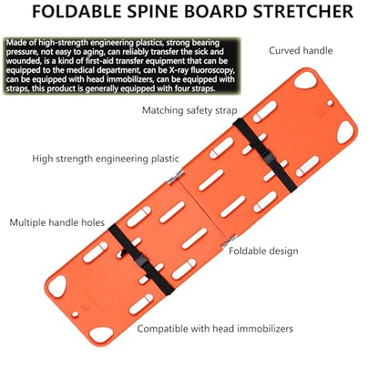 Foldable Backboard Spine Stretcher, Lightweight PE Spine Board Stretcher With Strap For EMT, Ambulance & Rescue Patient Transport