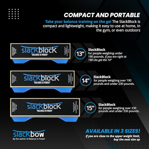 SlackBlock Athletic Balance Trainer – Improve Balance, Stability, and Athletic Performance – Condition Your Body and Prevent Injury - Compact and Portable - size: 15"