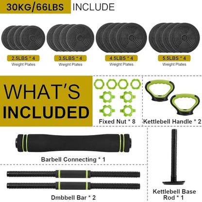 44/66/88 Lbs Adjustable Dumbbell Set, 4-in-1 Free Weights Set with Connector, Fitness Exercise Equipment Used As Barbell, Kettlebells, Push Up Stand, Weights Set for Home Gym Suitable Men/Women