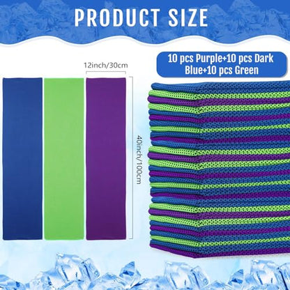 Hosuly 30 Pack Cooling Towels 40"x12" - color: Dark Blue, Light Green, Purple