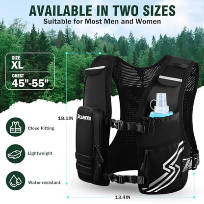 PLUSINNO Running Vest for Men Women, Runners Vest with 500ml Water Bottle - size: Extra-Large (Chest 45"-55")