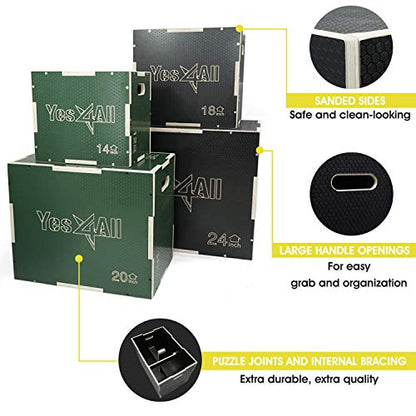 Yes4All 3 in 1 Non-Slip Wooden Plyo Box, Step Up Box for Workout, Plyometric Jump Box for Skipping, Jumping, Lunges, Squats, Dips - color: A. Black, style: 30 x 24 x 20"