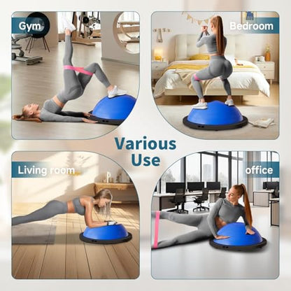Vtory Foldable Balance Ball, Upgrate Half Ball Balance Trainer, 1300 lbs Capacity Stability Ball, 23.5 Inch Yoga Half Ball, with Resistance Band & Foot Pump, No-slip Blue Pink