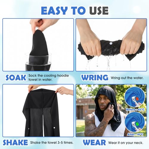 8 Pack Cooling Hooded Towel Set, 4 Cooling Towels for Neck and Face and 4 Flat Ice Towels Microfiber Soft Breathable for Hot Weather Gym, Sports, Yoga, Camping, Workout, Golf