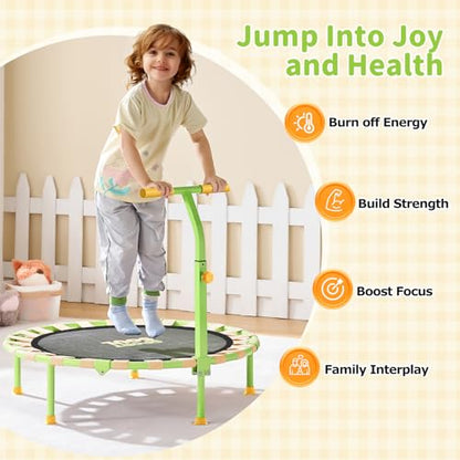 36'' Mini Trampoline for Kids 3-6, Foldable & Spring-Free, Small Toddler Trampoline Indoor Outdoor with Adjustable Handle Bar - color: Yellow & Green