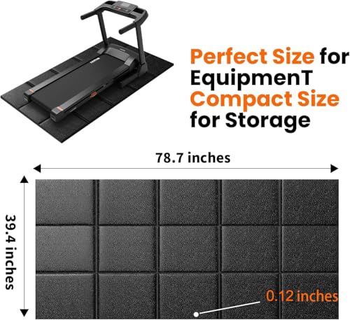 Treadmill Mat 79" x 39", for Under Treadmill, Walking Pad & Exercise Bike on Carpet & Hardwood Floors, Non-Slip Stripe Design, Waterproof Floor Protector, Noise & Shock Absorbing - size: 79"L x 39"W x 0.1"Th