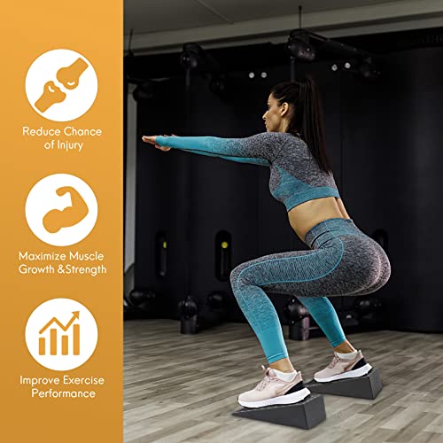 Squat Wedge for Easier Squats: 2-Pack Non-Slip Blocks with Guides | Improve Knees Ankles Mobility for Split Squats Weightlifting Deadlitf Fitness Enthusiasts Home Exercisers Daily Workout
