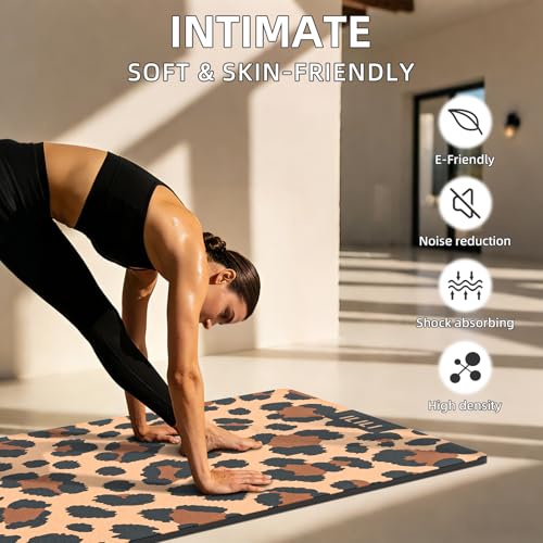 ILILI Yoga Mat Leopard Print Yoga Mat 8mm, Suede & TPE Thick Exercise Mat, Workout Mat for Women Men, 72''x25'' Fitness Mat with Strap for Home Gym, Yoga, Pilates, Stretching
