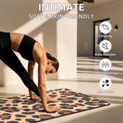 ILILI Yoga Mat Leopard Print Yoga Mat 8mm, Suede & TPE Thick Exercise Mat, Workout Mat for Women Men, 72''x25'' Fitness Mat with Strap for Home Gym, Yoga, Pilates, Stretching