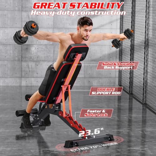 1200LBS Adjustable Weight Bench Press, Heavy-duty Workout Bench for Home Gym, Extra Headrest, Incline Decline strength Training Bench Press for Full Body Workout Extrem Stable