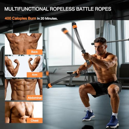 Ropeless Battle Ropes - Quiet Silicone End Caps Speed Rope, Adjustable 2-5LBS Resistance Training, Portable Home Gym Equipment for Cardio Boxing Workout (No Floor Noise, Apartment Friendly)