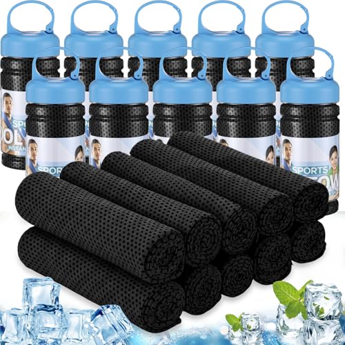 Honoson 10 Pcs Cooling Towels with Bottle, 47 x 12 in, Black - color: Black
