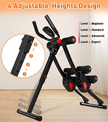 Ab Workout Equipment, Ab Machine for Women, Adjustable Core Abdominal Exercise Fitness Equipment, Foldable Waist Trainer Ab Crunch Home Gym Systems for Beginners - style: Black Dual-Track