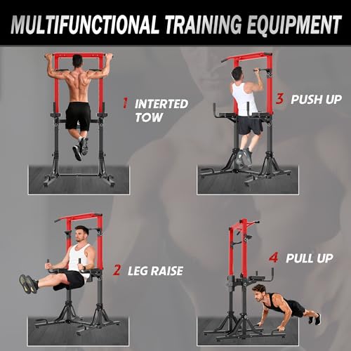 SogesHome Foldable & Height Adjustable Power Tower Pull Up Bar Dip Station