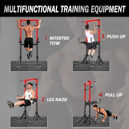 SogesHome Foldable & Height Adjustable Power Tower Pull Up Bar Dip Station
