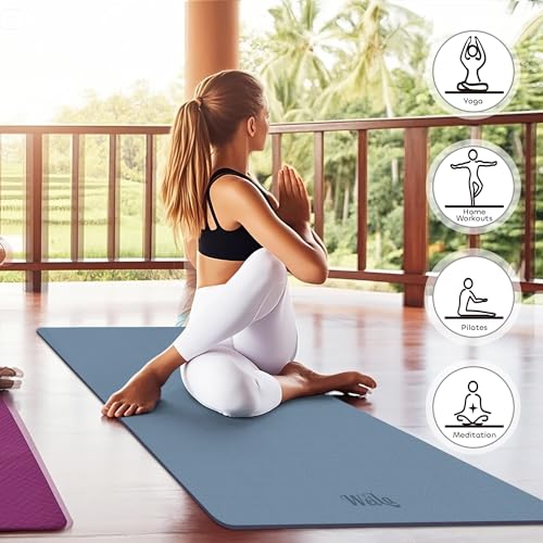 Non-slip TPE Yoga Mat for Women & Men,72"x24" Double-Sided Workout Mat for Home Gym Pilates Fitness,1/4 Inch Packable Lightweight Exercise Mat with Strap for Travel,Non Toxic Exercise Floor Mat