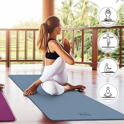 Non-slip TPE Yoga Mat for Women & Men,72"x24" Double-Sided Workout Mat for Home Gym Pilates Fitness,1/4 Inch Packable Lightweight Exercise Mat with Strap for Travel,Non Toxic Exercise Floor Mat