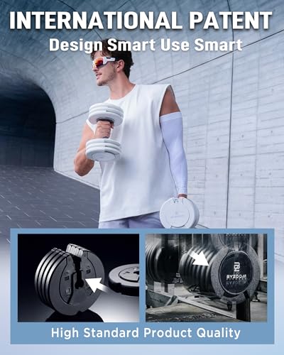 BYZOOM FITNESS Pure Series Adjustable Dumbbell - 12.5/25/27.5/50/55/75lb - ONE UNIT OR PAIR(check QTY before purchase) - 5-in-1/ 10-in-1 / 15-in-1 / 21-in-1 Flexible Hand Weights for Home Apartment Garage Gym, Strength Training & Fitness Workouts, White O