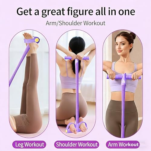 6-Tube Purple Pedal Resistance Band, Portable Home Gym Exercise Equipment for Abdominal, Leg & Arm Training, Yoga Pilates Pull Rope with Foam Handles