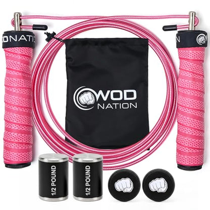 Weighted Jump Rope for Men & Women, 1LB Adjustable Heavy Speed Rope with Removable Handle Weights, Dual Cables for Cross Training, Boxing, Cardio & Home Workouts Durable Adult Fitness Jump Rope - Pink