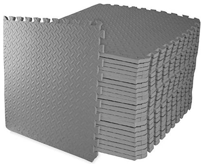 Signature Fitness Puzzle Exercise Mat with EVA Foam Interlocking Tiles - color: Grey, style: 3/4" Thick, 96 S.F., Easy Open