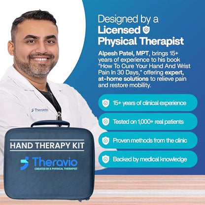 Hand Therapy Equipment for Rehabilitation and Recovery – Hand Therapy Kit with Grip Strength Trainer, Finger Strengthener & Exercise Balls for Arthritis, Carpal Tunnel and Physical Therapy by Theravio - size: Theravio Kit
