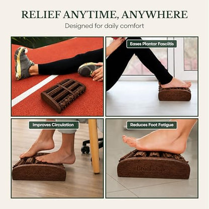 Brookstone Foot Massager Roller Plantar Fasciitis Pain Relief - Wooden Under Desk Feet Massage - Dual Manual Heel Massagers - Wood Rolling Acupressure Tool with Reflexology Guide - Gift for Men, Women