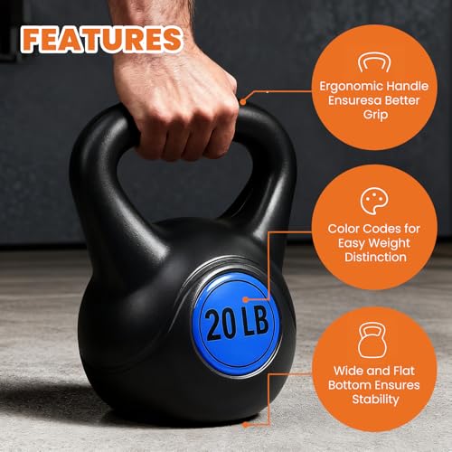 OLIXIS 3-Piece Kettlebell Set with Wide Grip - Perfect for Home Gym Strength Training & Workouts
