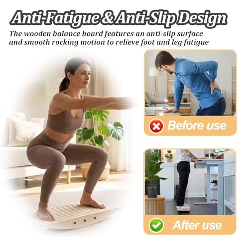 360° Wooden Wobble Balance Board for Standing Desk, 440LB Capacity 3D Anti-Fatigue Anti-Slip Rocker Board, Improve Focus & Core Strength, Surf Skate Ski Simulation for Home Office with Mat