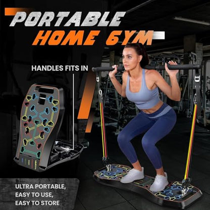 Push Up Board,36 in 1 Home Gym Equipment with Ab Roller Wheel & Resistance Bands, Portable Foldable Workout Board for Full Body Strength Training Men Women,Gift for Boyfriend