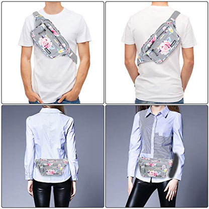 CXWMZY Fanny Packs For Women & Men Waist Pack Hip Bum Bag with Multi-Pockets Large Capacity Waterproof , for Disney Traveling Casual Cycling Running Hiking - color: Gray Flower