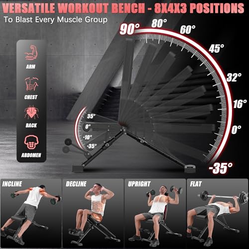 OPPSDECOR Adjustable Weight Bench, 900LBS Incline/Decline/Flat Fitness Bench with Quick Folding & Setup, Strength Training Bench Press for Home Gym Full Body Workout