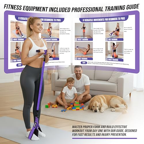 Upgrade Pedal Resistance Band with Handle, Adjustable Tube Foot Pedal Device Puller Exercise Bands, for Abs Arm Leg Waist Workout, Core Pilates, Sit Up Fitness Equipment for Full Body Training